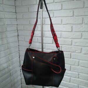 Zara Basic Collection Faux Leather Black with Red Trim Handbag/Crossbody
